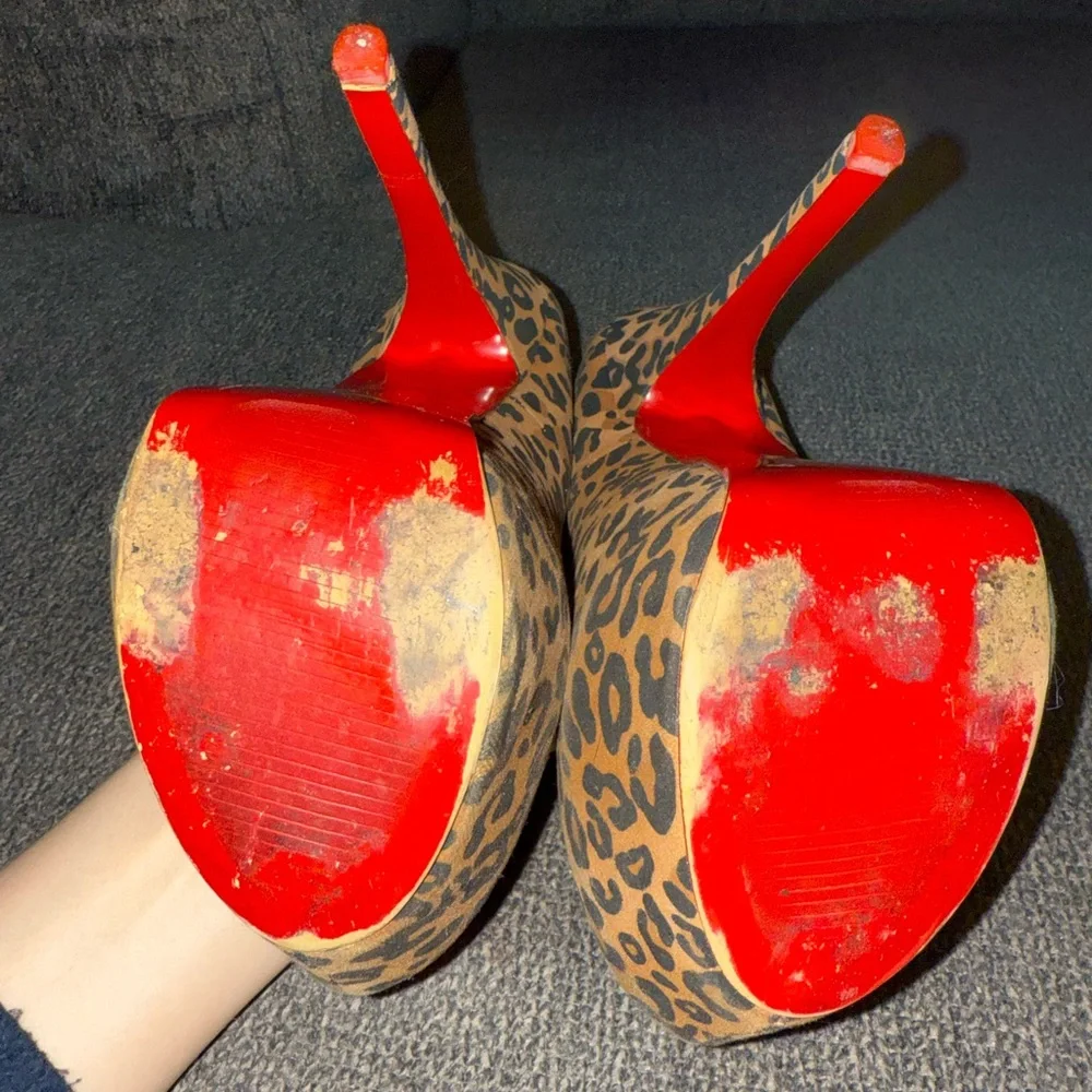 RED BOTTOMS Leopard animal Print Stiletto high Heels Red Soles 7.5 valentine - Picture 11 of 11